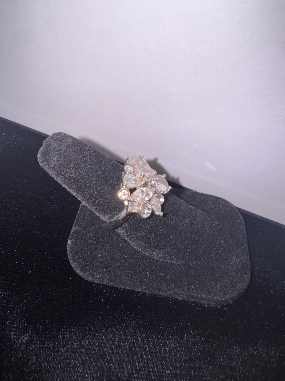 Crystal Cluster Statement Ring - Clear/Silver Tone - Picture 3 of 4